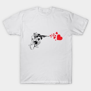 Graffiti Military Rifle Shooting Out Hearts Artsy T-Shirt